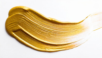 Gold glitter color smear painting brushstroke isolated on white. Art Abstract copy space empty wall background.