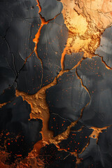 Detailed view of a textured black and gold surface vertical background