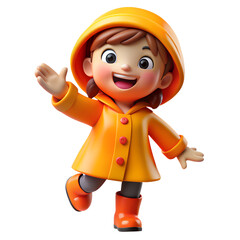 happy cute kid girl play wear raincoat