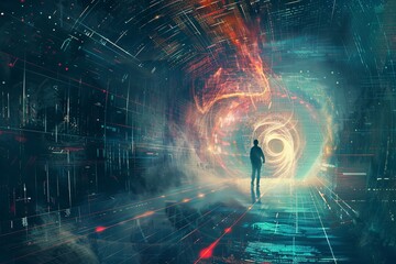 realms of the mind with person seen standing in wormhole 