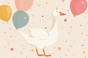 Goose surrounded by balloons