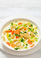 Knoephla soup, german dumpling soup in a bowl