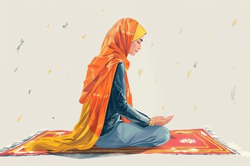 Muslim woman praying on mat