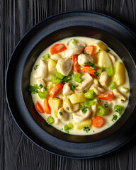 Knoephla soup, german dumpling soup in a bowl