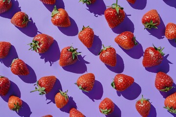 Seamless pattern of strawberries against purple background 