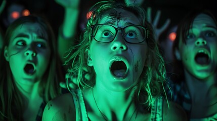 Teenagers at a haunted house attraction