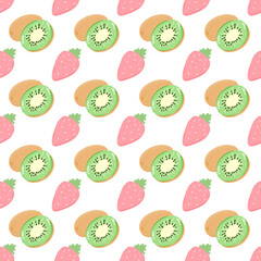 seamless pattern background of strawberry and kiwi fruits