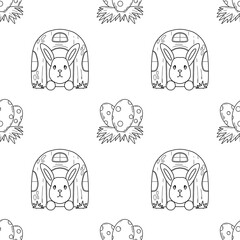 seamless pattern background of Easter bunnies and eggs