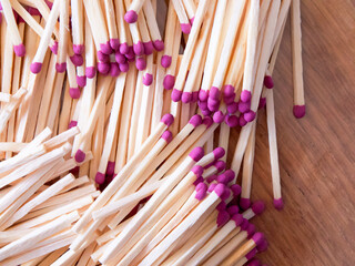 Striking Matches. Matches with purple tips, scattered arrangement. Uses for Product packaging,...