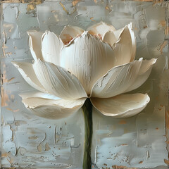 Fototapeta na wymiar Painting of a white flower against a gray backdrop