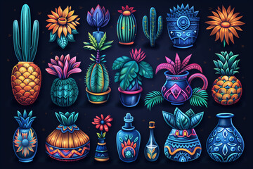 Assorted plants in different vases displayed together festa Junina