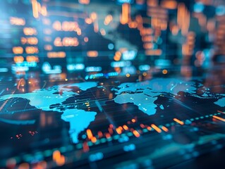 Digital Global World Map on Financial Trading Market Background