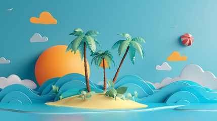 Fototapeta na wymiar Summer trip, a 3D rendering concept