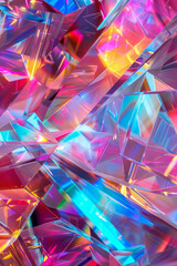 Texture resembling holographic prisms, featuring iridescent colors and reflective properties. Holographic prism textures offer a futuristic and eye-catching backdrop