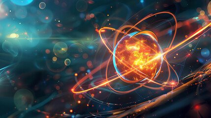 An atom with a nucleus and electrons rotating around it.