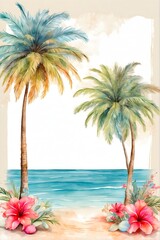 Aquarell - Palmen am Strand