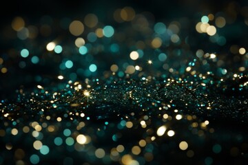 Glittering background with bokeh defocused lights and stars. Green Glitter Background for Black Friday, Christmas or Special Occasion	