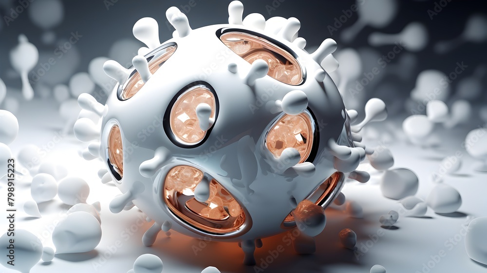 Fototapete futuristic 3d rendering of microscopic white cells showcasing intricate organic structures and patte