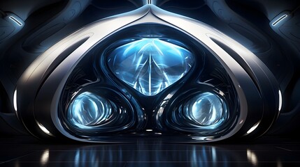 Futuristic Alien Science Fiction Architecture Visualization with Glowing Geometric Gate