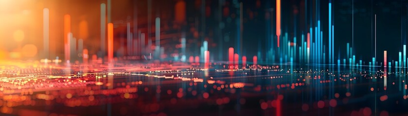 Futuristic Cityscape Data Visualization for Financial Investment and Market Analysis