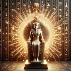 tutankhamun on golden throne ancient egypt illustration - obrazy, fototapety, plakaty
