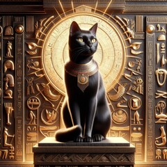 black cat ancient egypt illustration - obrazy, fototapety, plakaty