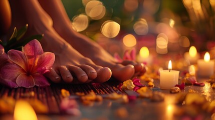 A reflexology session focusing on the feet, with a therapist applying pressure to specific points for relaxation and rejuvenation.