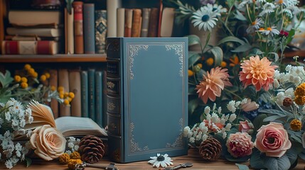 Cozy Book Mockup with Rustic Decor and Open Pages