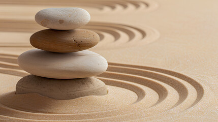 Fototapeta na wymiar Stone for meditation in the Japanese Zen garden, sand and stones for harmony and balance.