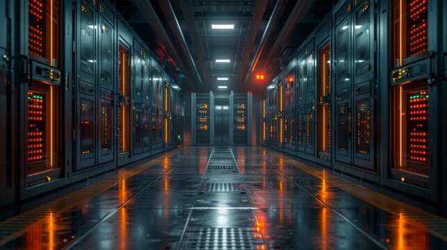 A secure data center hosting blockchain nodes, demonstrating the physical infrastructure supporting the decentralized operation of blockchain networks.