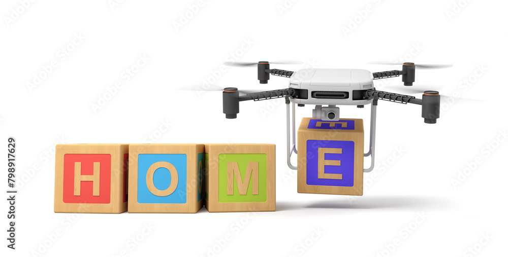 Fototapete 3d rendering of abc blocks and drone