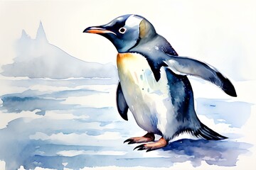 Fototapeta premium Draw an image of a penguin in watercolor. Generative AI