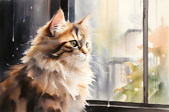 Draw an image of a cat in watercolor. Generative AI