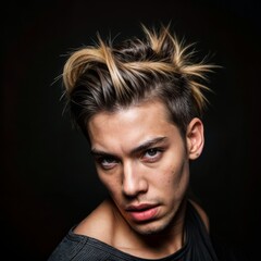 Fototapeta premium Closeup portrait of a man with a beard and yellow hair in a painting