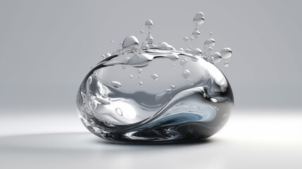 Minimalistic flow black blue liquid sphere bubble, grey plain background