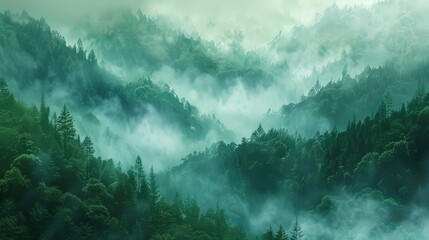 Mist slowly descending over a hill with a dense forest