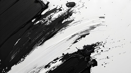 Black and white abstract paint brush wallpaper with paint splatters and brushstrokes. Clean minimal textured background.