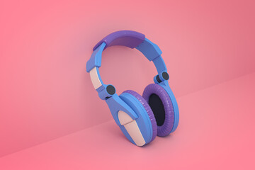 Blue headphones in minimalist style