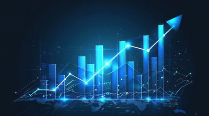 Elevated Success - A Meteoric Rise in Data,Stock Market Graph Illustrating Financial Growth and Trends in Blue Abstract Digital image,stock market graph,Digital graph showing increased. Generated AI