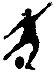 Fototapeta na wymiar Detailed Sport Silhouette - Woman or Female Rugby Player Kicker