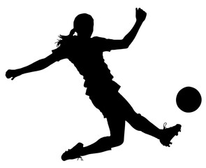 Detailed Sport Silhouette - Female or Woman Soccer Player Kicking at Goal