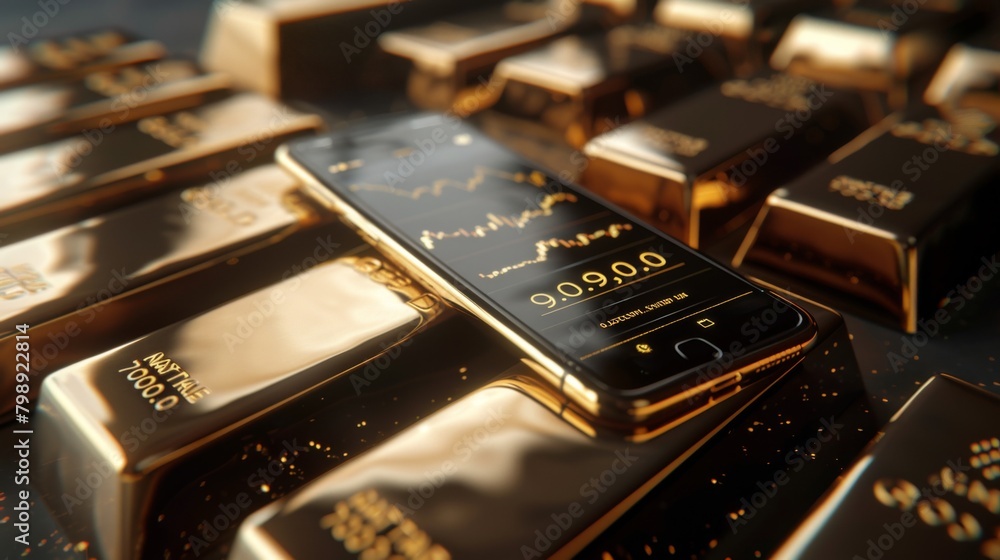 Leinwandbilder a smartphone displaying a gold trading app with live gold price updates and charts, emphasizing tech