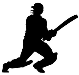 Detailed Sport Silhouette – Male or Man Cricket Batsman Ready to Run After Hitting Ground Stroke V2 Refined