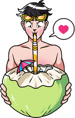 Coconut boy, beach, summer, summer time