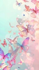 Holographic butterflies on a pastel pink and blue background