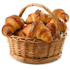 Croissants in basket on white background