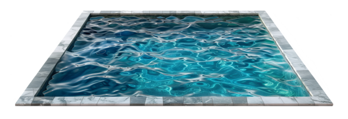 Square swimming pool with clear blue water. Isolated on white transparent background