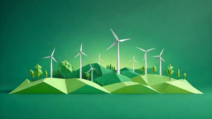 Windmill Concept in Beautiful Paper-Cut Style Eco-Friendly City Scene