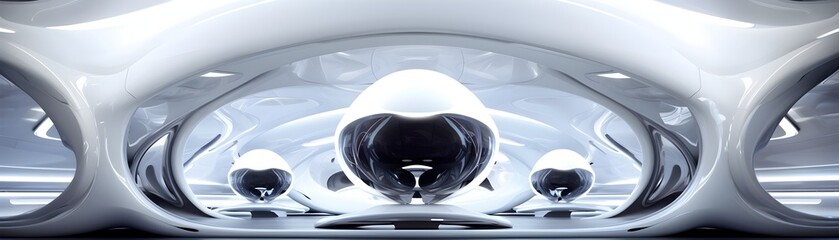 Futuristic White Sci-Fi Interior with Curved Architecture and Geometric Lighting