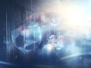 Global Business and Financial Market Trading Technology with Double Exposure World Map